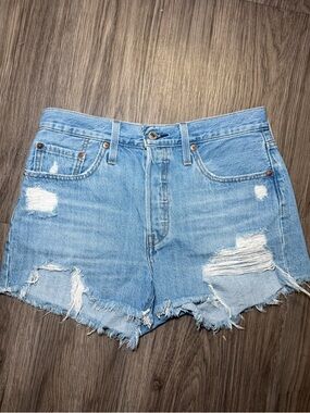 Levi’s Blue Distressed Denim Shorts - Casual Women's Cutoffs